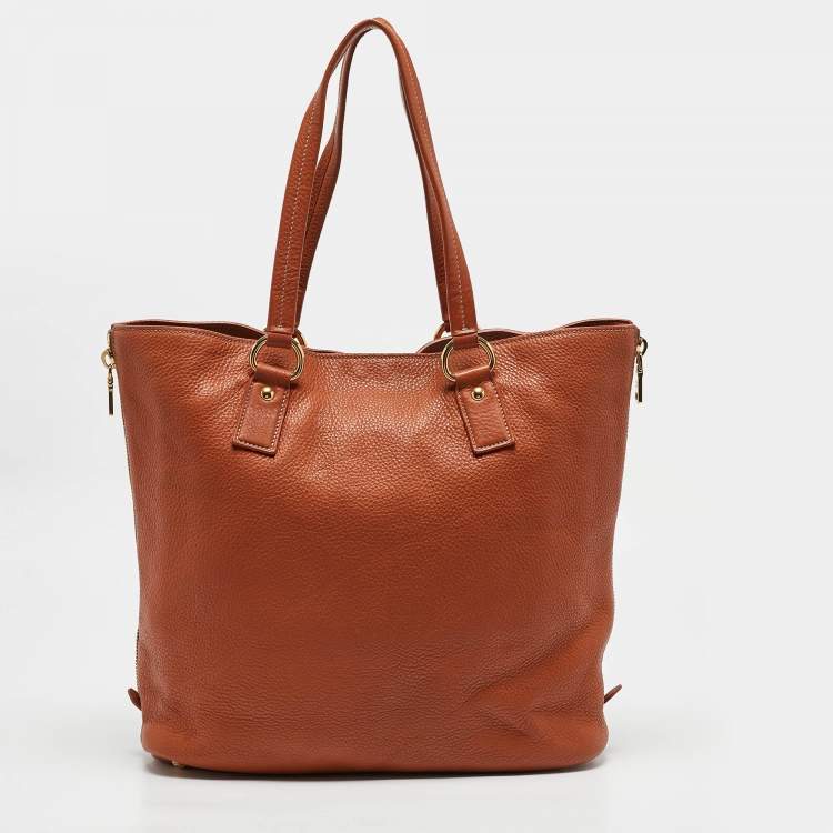 مملوكة مسبقًا Prada Brown Vitello Daino Leather Side Zip Tote