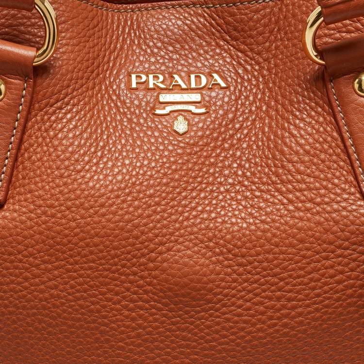 مملوكة مسبقًا Prada Brown Vitello Daino Leather Side Zip Tote