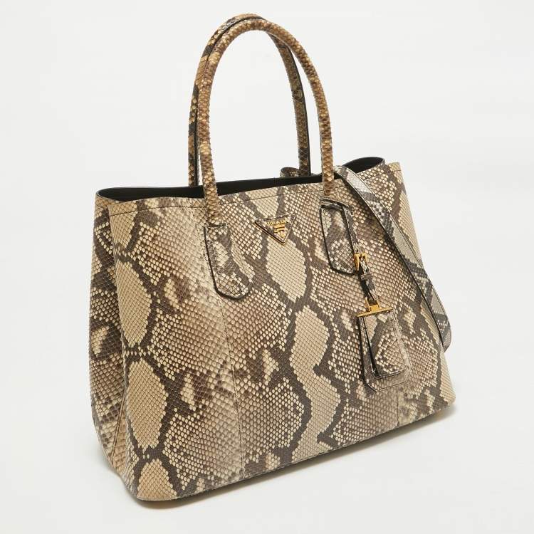 مملوكة مسبقًا Prada Beige Python Medium Double Handle Tote