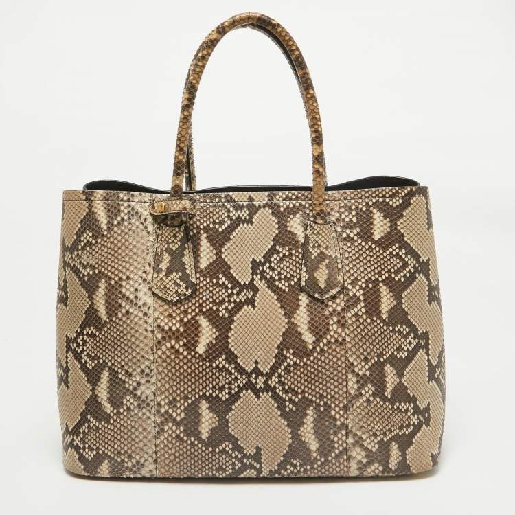 مملوكة مسبقًا Prada Beige Python Medium Double Handle Tote
