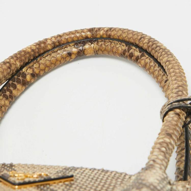 مملوكة مسبقًا Prada Beige Python Medium Double Handle Tote