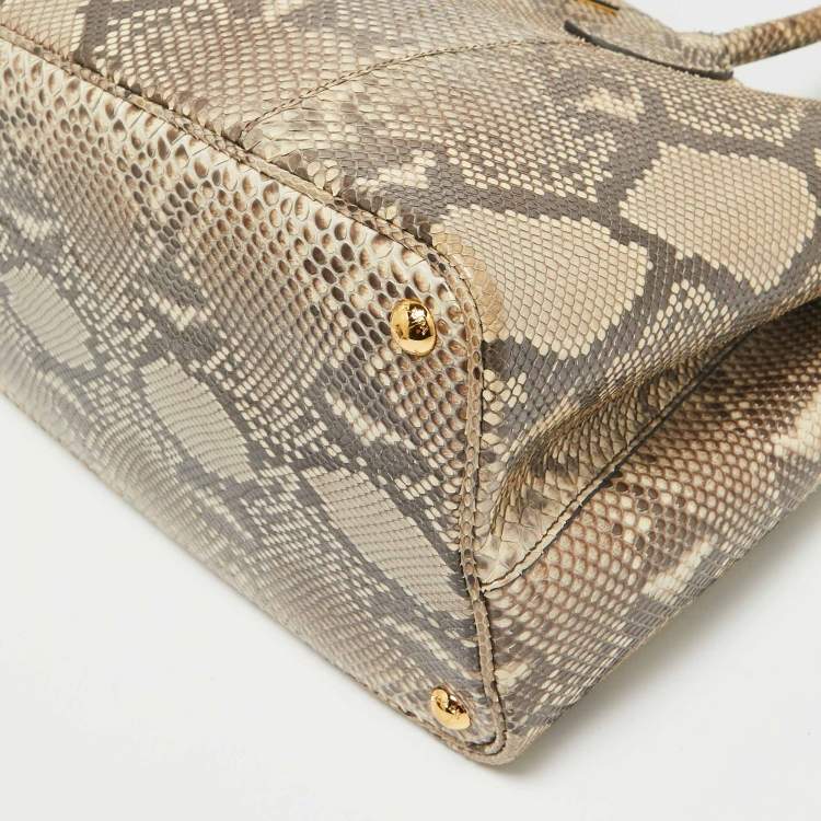 مملوكة مسبقًا Prada Beige Python Medium Double Handle Tote