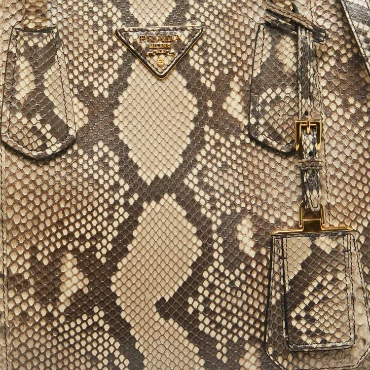 مملوكة مسبقًا Prada Beige Python Medium Double Handle Tote