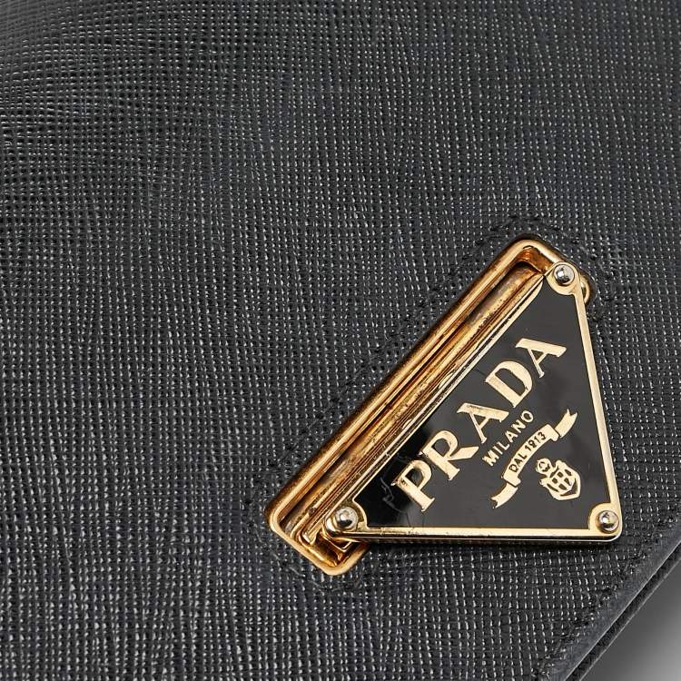 Pre Owned Prada Black Saffiano Leather Wallet on Chain