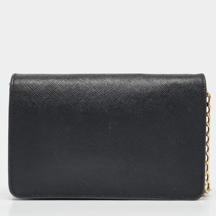 Pre Owned Prada Black Saffiano Leather Wallet on Chain