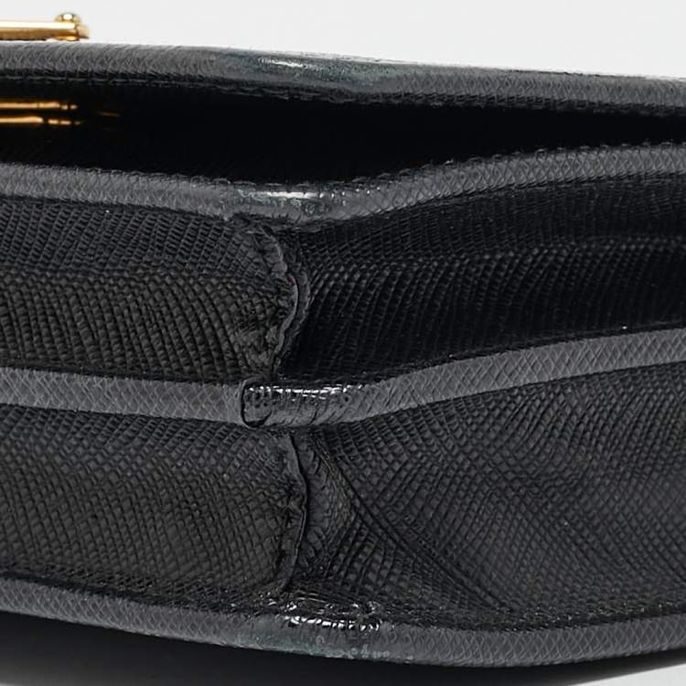 Pre Owned Prada Black Saffiano Leather Wallet on Chain