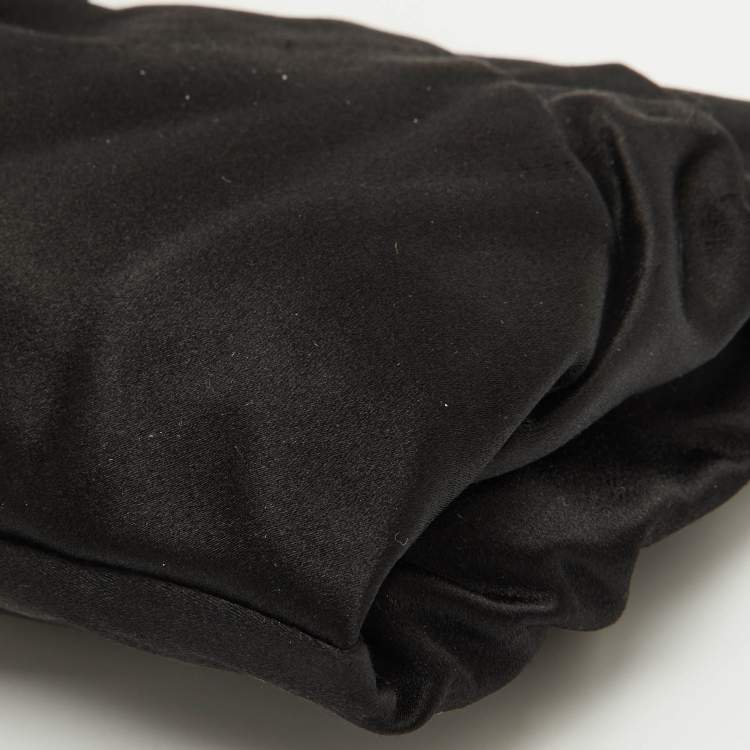 Pre Owned Prada Black Satin Raso Rose Zip Pouch Clutch
