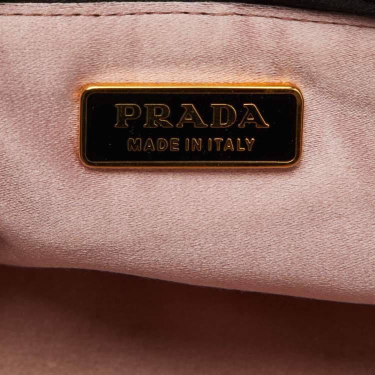 Pre Owned Prada Black Satin Raso Rose Zip Pouch Clutch