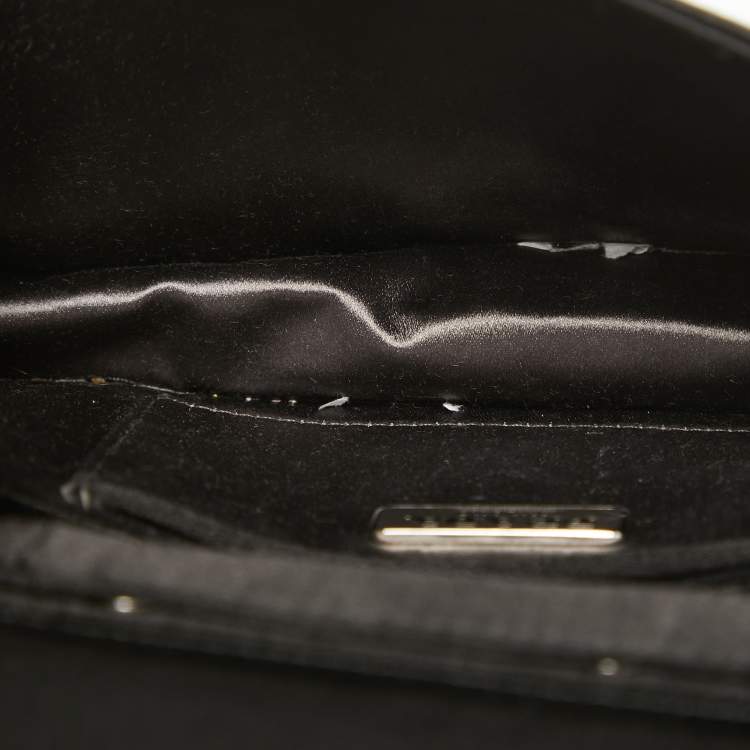 Pre Owned Prada Black Satin Crystals Embellished Flap Clutch Bag