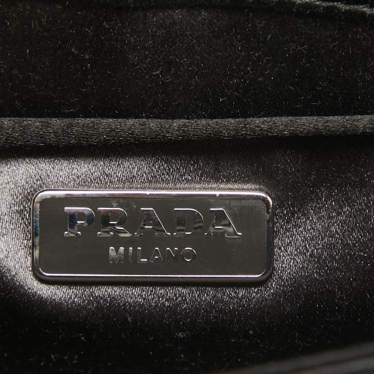 Pre Owned Prada Black Satin Crystals Embellished Flap Clutch Bag