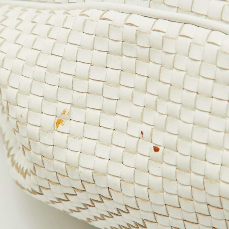 Pre Owned Prada White Woven Leather Madras Frame Satchel