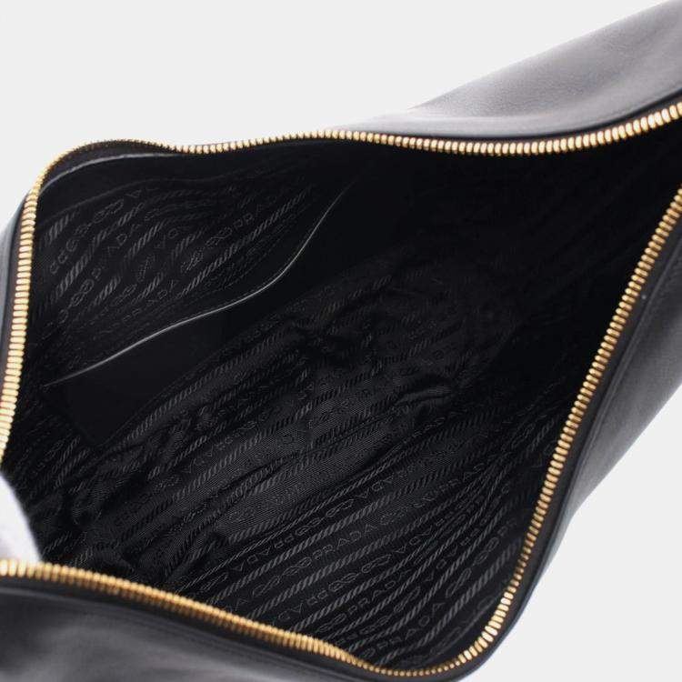 Pre Owned Prada Black Leather Hobo Bag