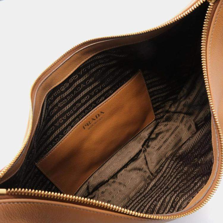 Pre Owned Prada Brown Leather Hobo Bag