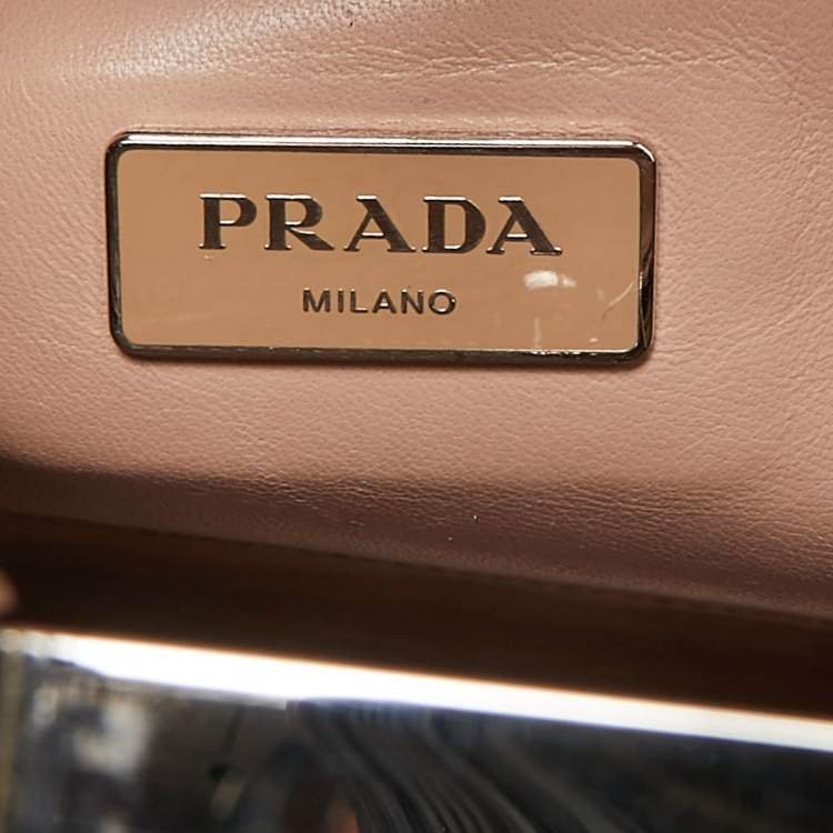Pre Owned Prada Tan Saffiano Patent Leather Small Studded Pyramid Frame Bag