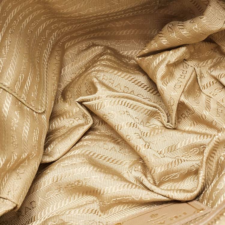 Pre Owned Prada Beige Gaufre Leather and Nylon Zip Satchel