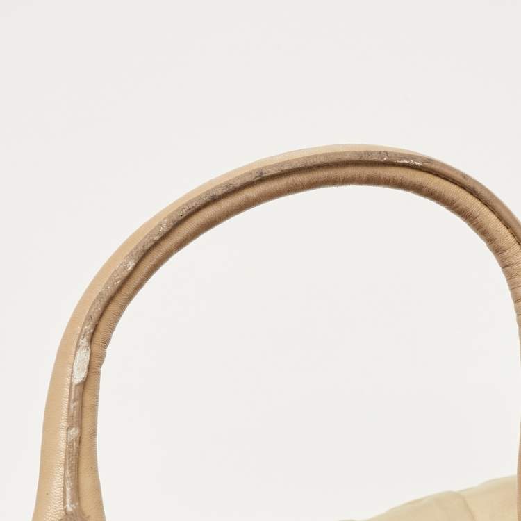 Pre Owned Prada Beige Gaufre Leather and Nylon Zip Satchel