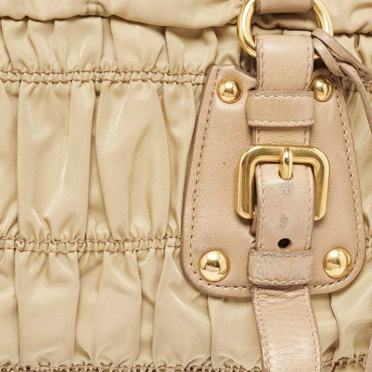 Pre Owned Prada Beige Gaufre Leather and Nylon Zip Satchel