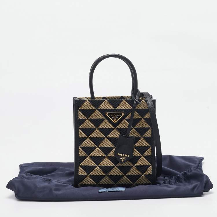 Pre Owned Prada Black/Cream Jacquard Fabric Symbole Embroidered Mini Tote