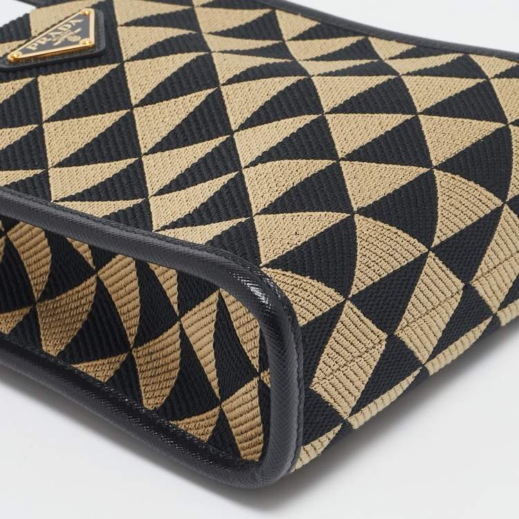 Pre Owned Prada Black/Cream Jacquard Fabric Symbole Embroidered Mini Tote