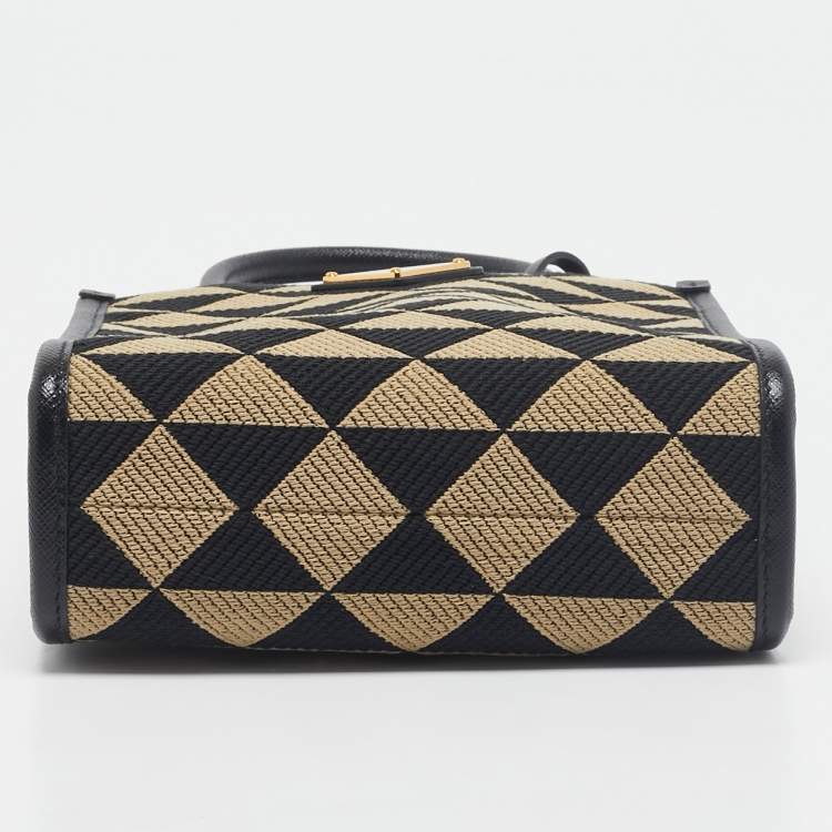 Pre Owned Prada Black/Cream Jacquard Fabric Symbole Embroidered Mini Tote