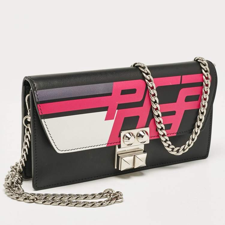 Pre Owned Prada Black/Pink Leather Elektra Wallet On Chain