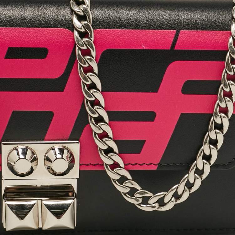 Pre Owned Prada Black/Pink Leather Elektra Wallet On Chain