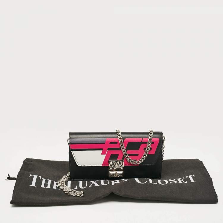 Pre Owned Prada Black/Pink Leather Elektra Wallet On Chain