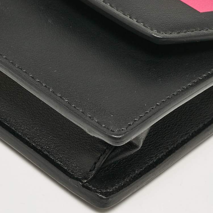 Pre Owned Prada Black/Pink Leather Elektra Wallet On Chain