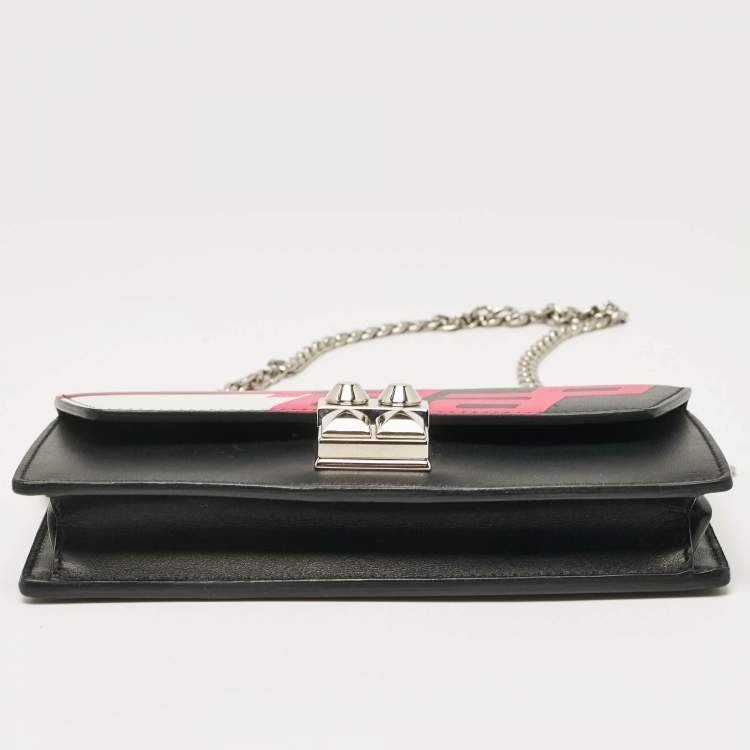Pre Owned Prada Black/Pink Leather Elektra Wallet On Chain