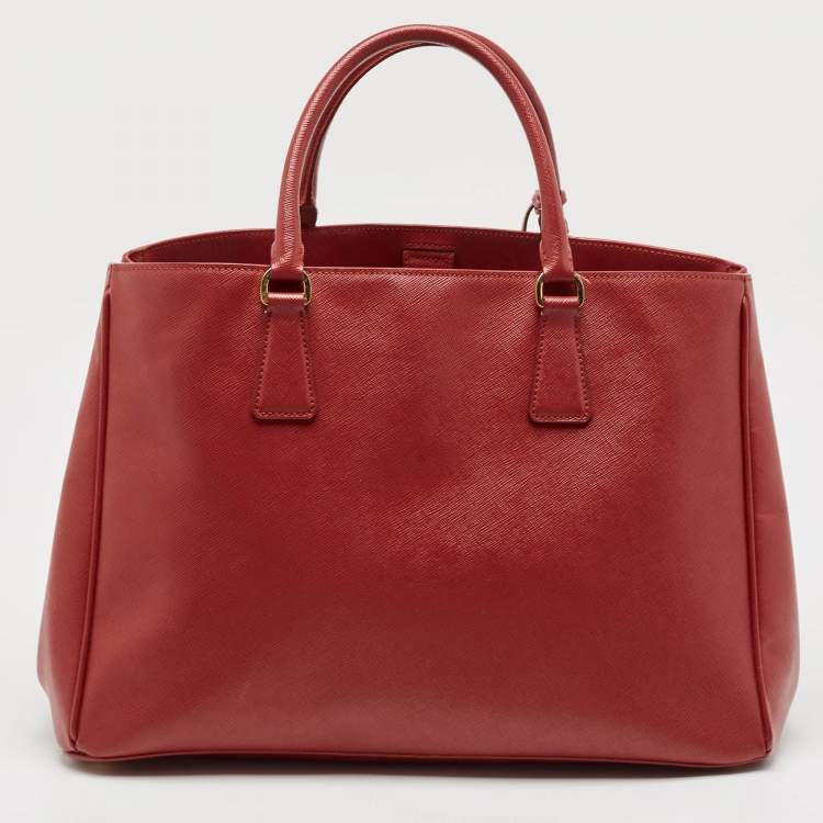 Pre Owned Prada Red Saffiano Lux Leather Large Galleria Open Tote