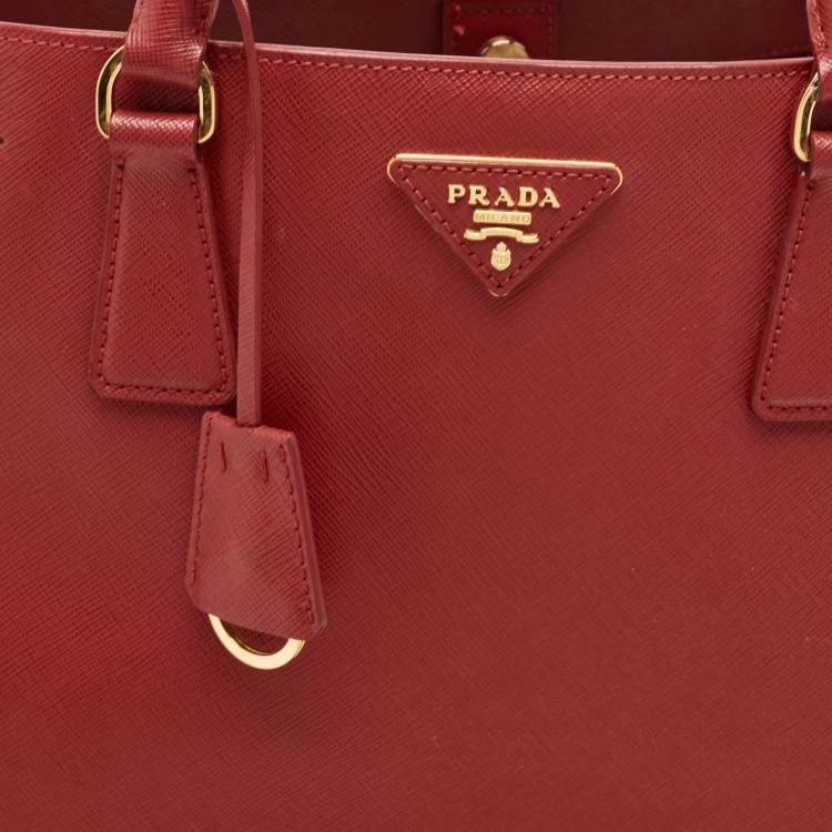 Pre Owned Prada Red Saffiano Lux Leather Large Galleria Open Tote