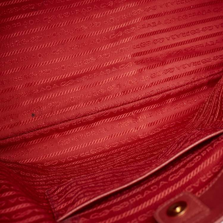 Pre Owned Prada Red Saffiano Lux Leather Large Galleria Open Tote