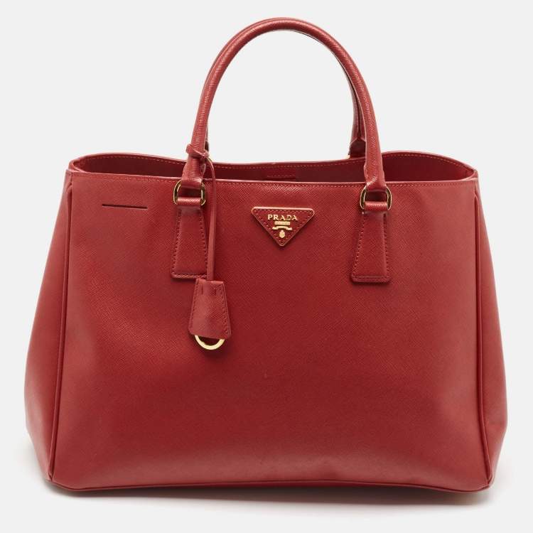 Pre Owned Prada Red Saffiano Lux Leather Large Galleria Open Tote