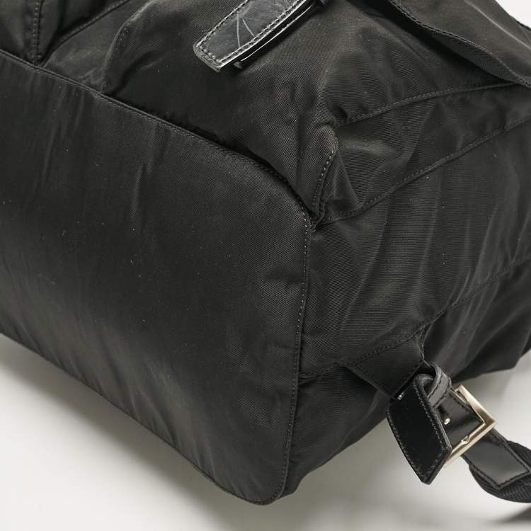 Pre Owned Prada Black Leather and Nylon Double Pocket Backpack