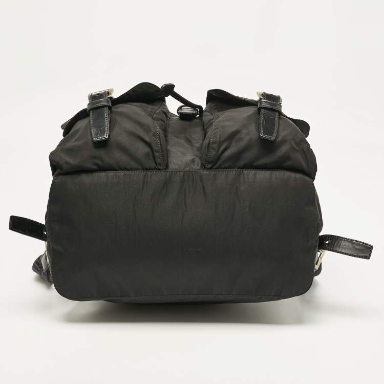 Pre Owned Prada Black Leather and Nylon Double Pocket Backpack