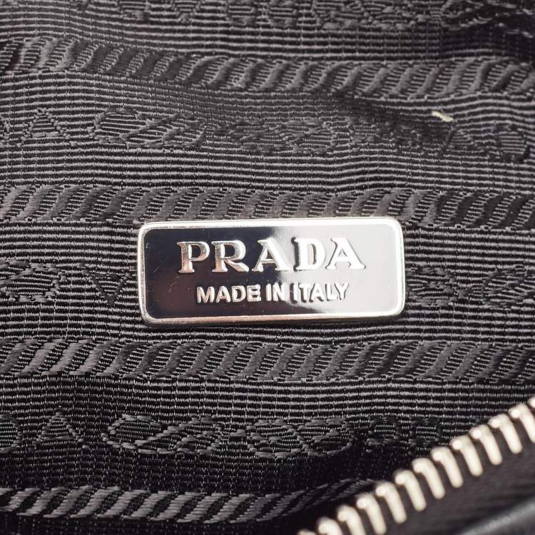 Pre Owned Prada Black Leather Triangle Logo Shoulder Bag