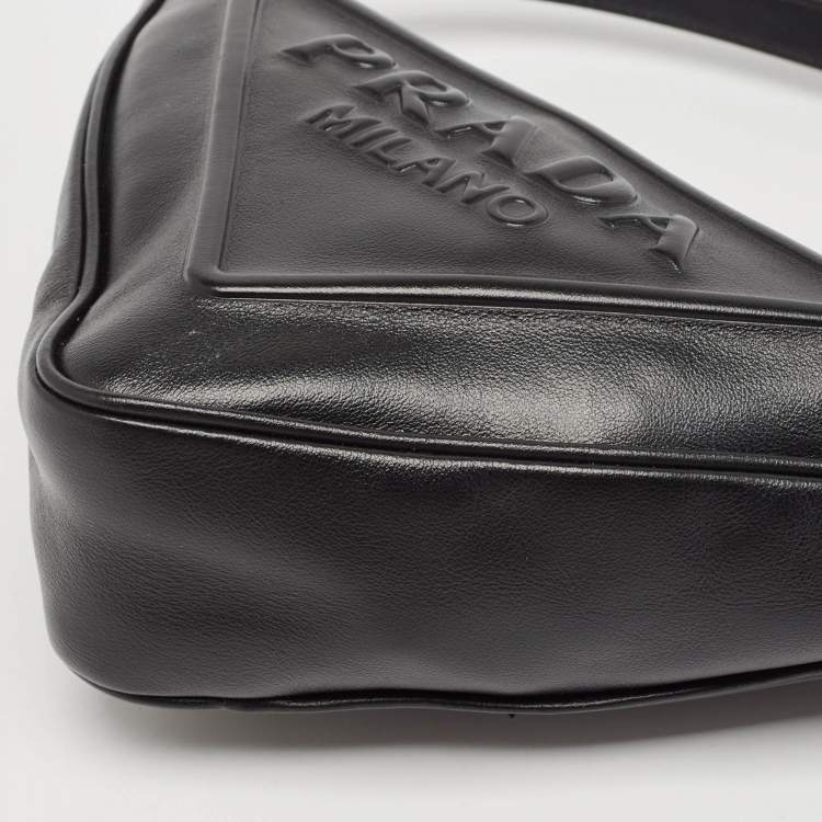 Pre Owned Prada Black Leather Triangle Logo Shoulder Bag