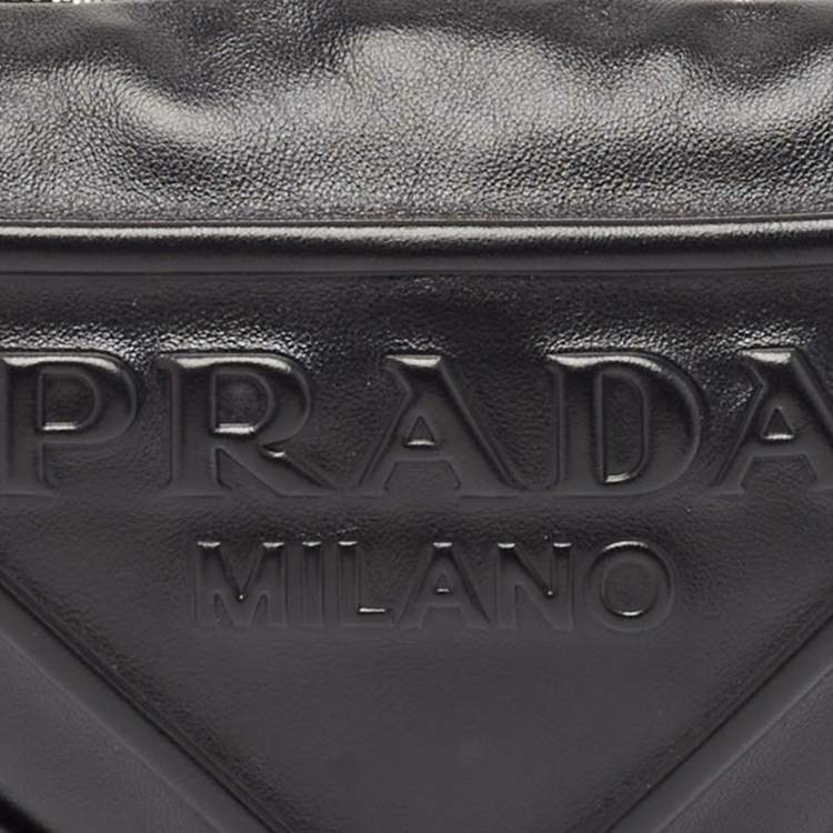 Pre Owned Prada Black Leather Triangle Logo Shoulder Bag