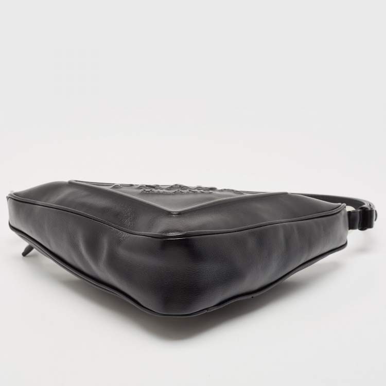 Pre Owned Prada Black Leather Triangle Logo Shoulder Bag