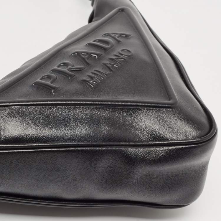 Pre Owned Prada Black Leather Triangle Logo Shoulder Bag