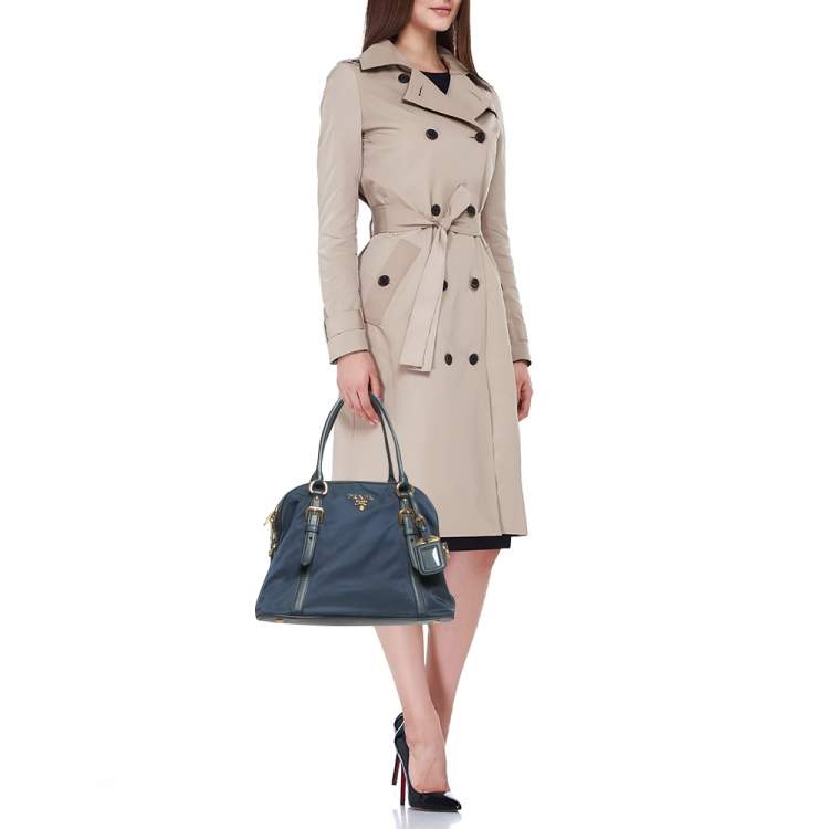 Pre Owned Prada Blue Nylon And Leather Zip Dome Satchel