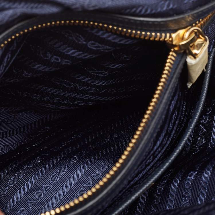 Pre Owned Prada Blue Nylon And Leather Zip Dome Satchel