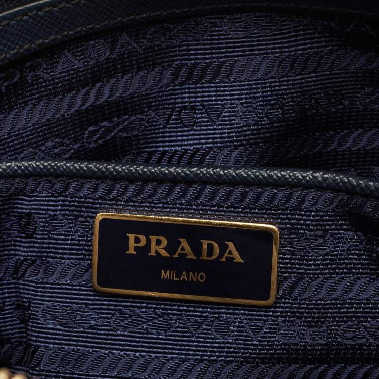 Pre Owned Prada Blue Nylon And Leather Zip Dome Satchel