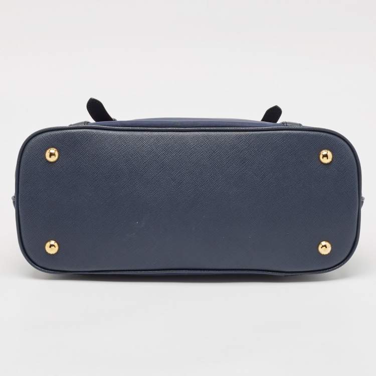 Pre Owned Prada Blue Nylon And Leather Zip Dome Satchel