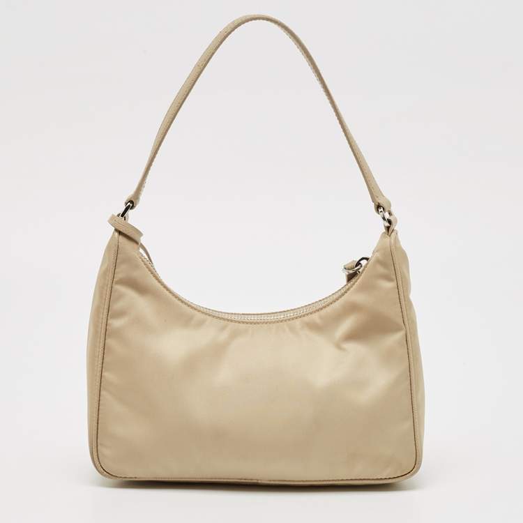 Pre Owned Prada Cream Nylon and Leather Re-Edition 2005 Bag