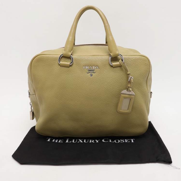 Pre Owned Prada Green Vitello Danio Leather Boston Bag