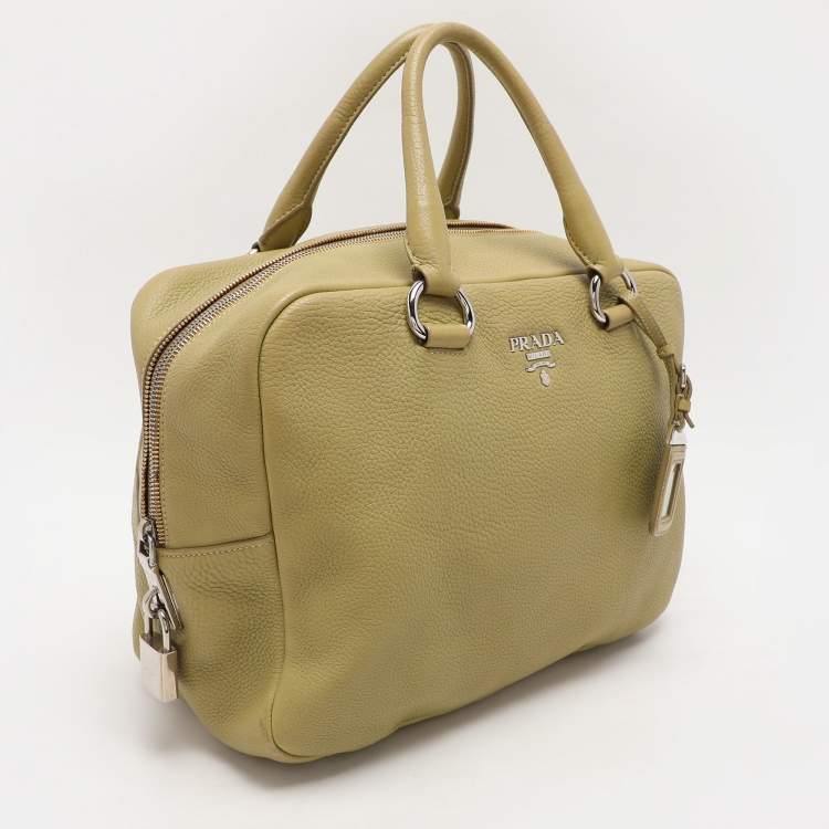Pre Owned Prada Green Vitello Danio Leather Boston Bag
