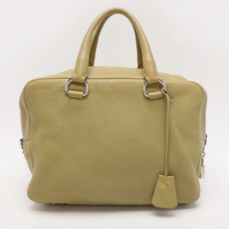 Pre Owned Prada Green Vitello Danio Leather Boston Bag