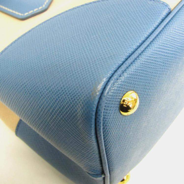 Pre Owned Prada Beige/Blue Saffiano Canvas Shoulder Bag