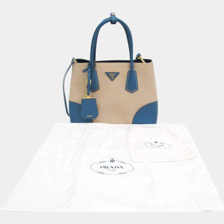 Pre Owned Prada Beige/Blue Saffiano Canvas Shoulder Bag